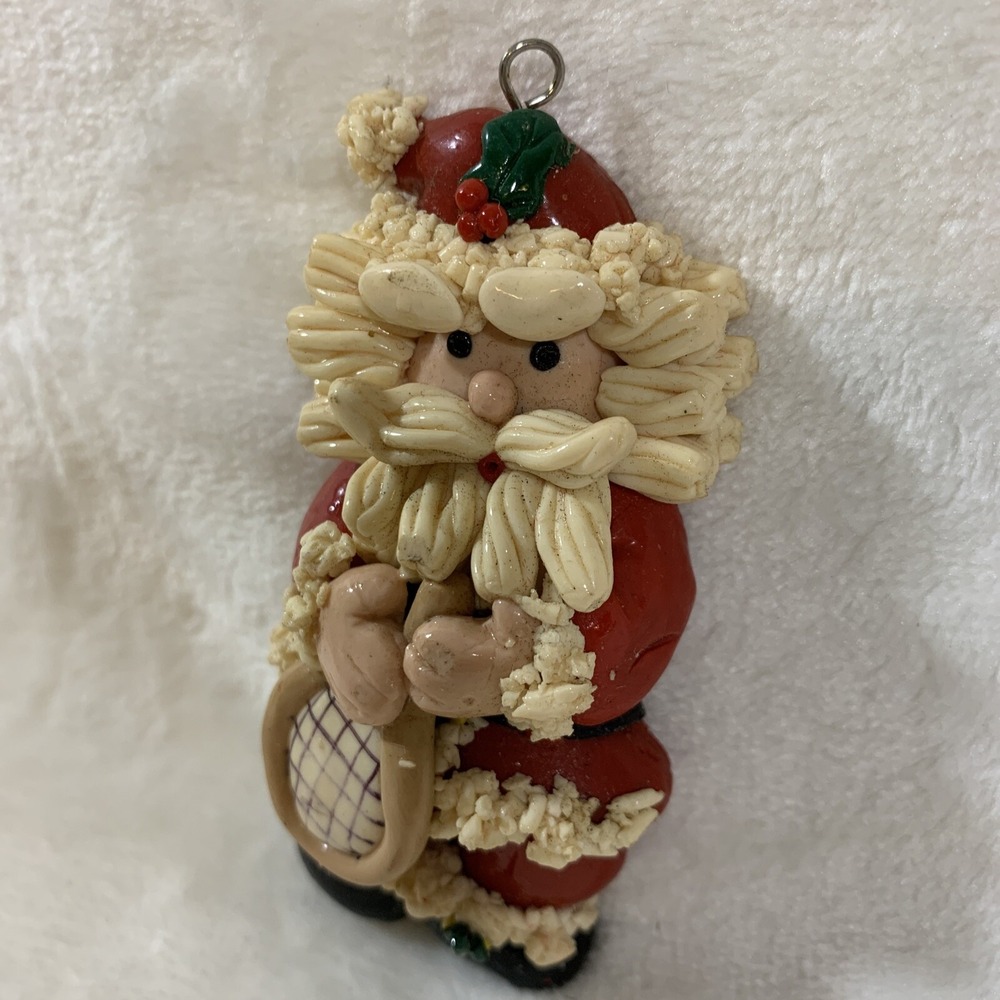 Vintage Glazed Dough Type Christmas Ornament Spaghetti Beard Tennis Player Santa - Picture 5 of 12